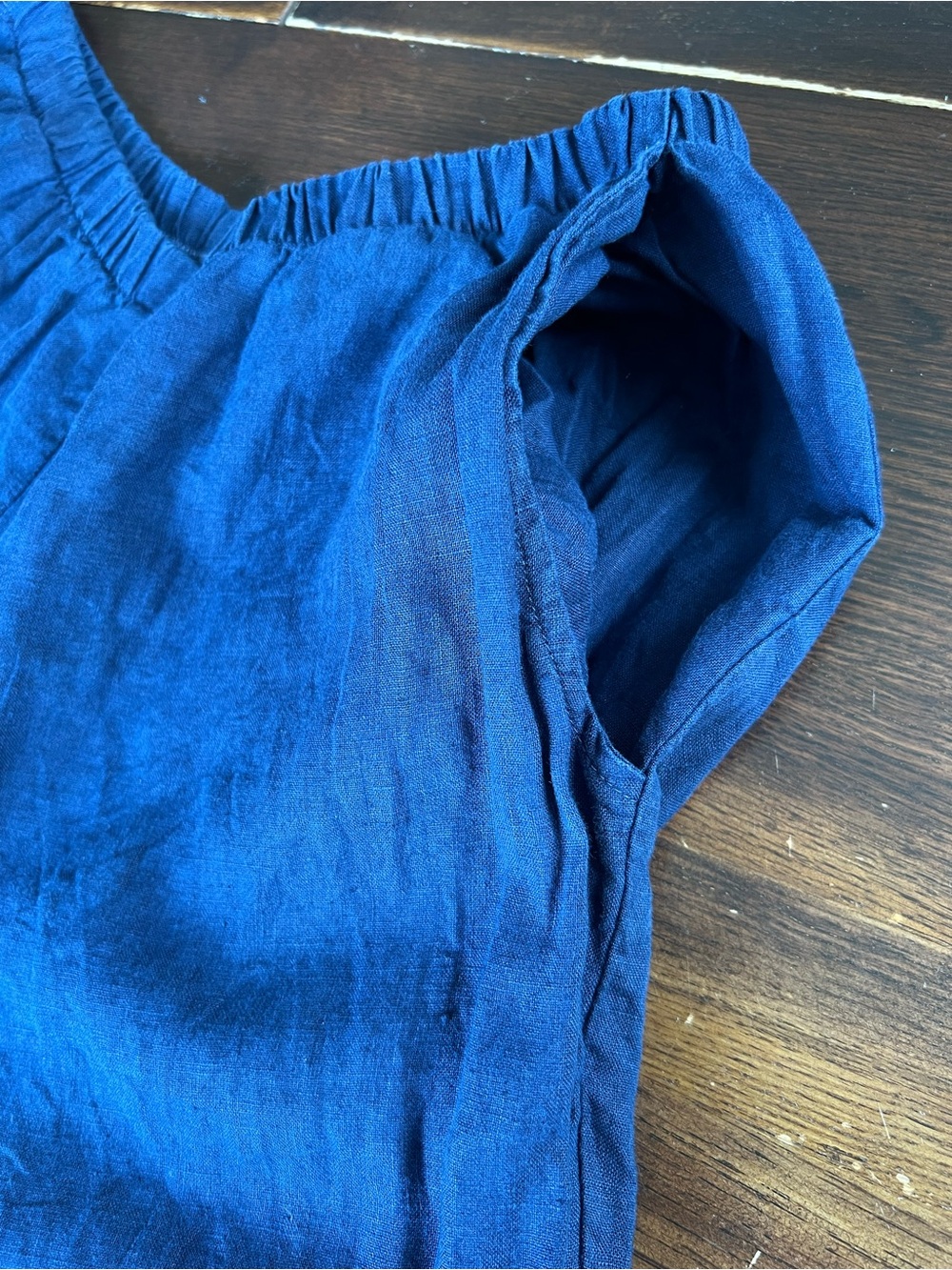 Flax Linen Crop Pants Women’s L (14-18) Drk Blue Pull On Pockets Lagenlook Beach - Picture 7 of 11